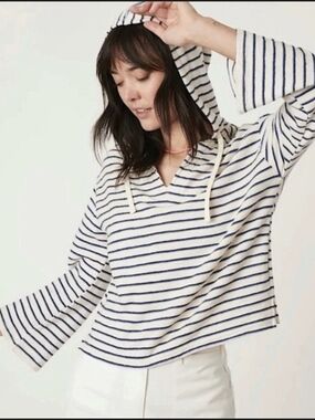 Marine Layer NWT Nautical White Navy Blue Striped Playa Hoodie Coastal Beachy M